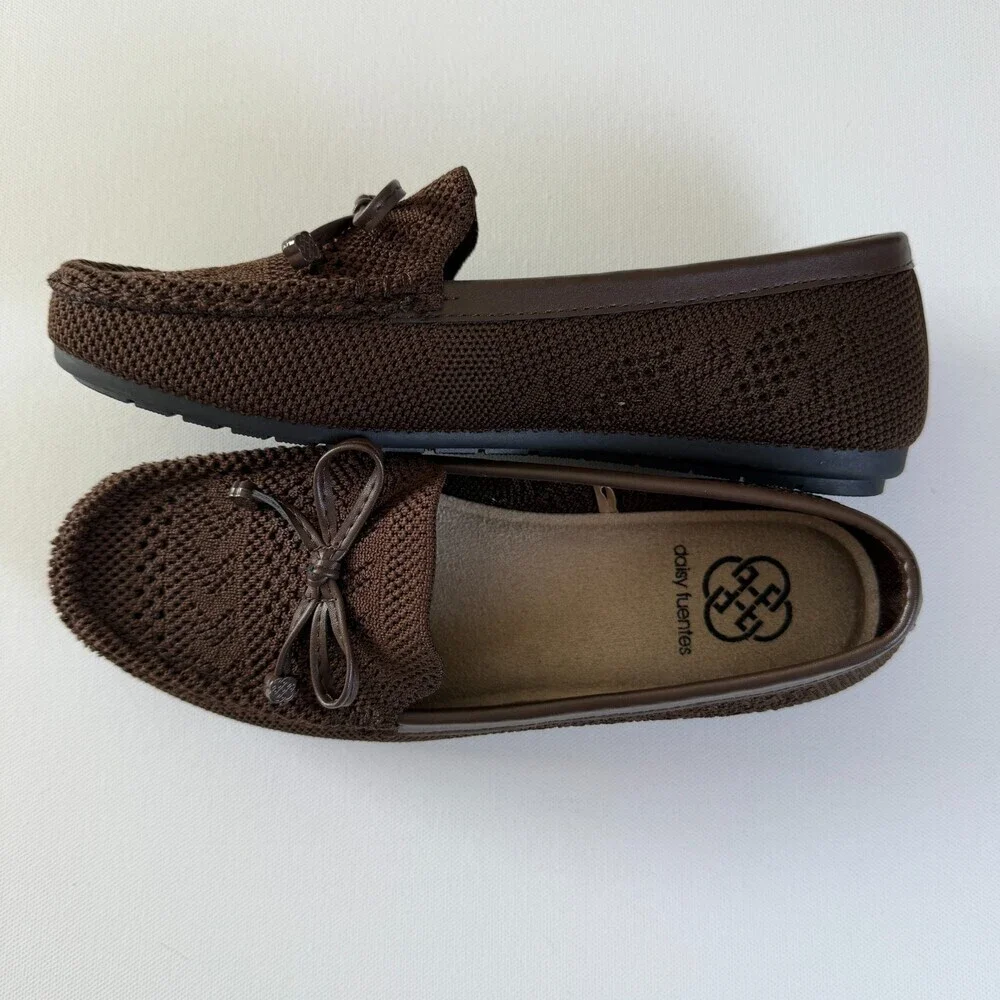 Daisy Fuentes Brown Knit Moccasin-Style Loafers, Women's Sz 6.5W, NWOT